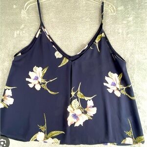 LUSH navy floral print loose fit tank top